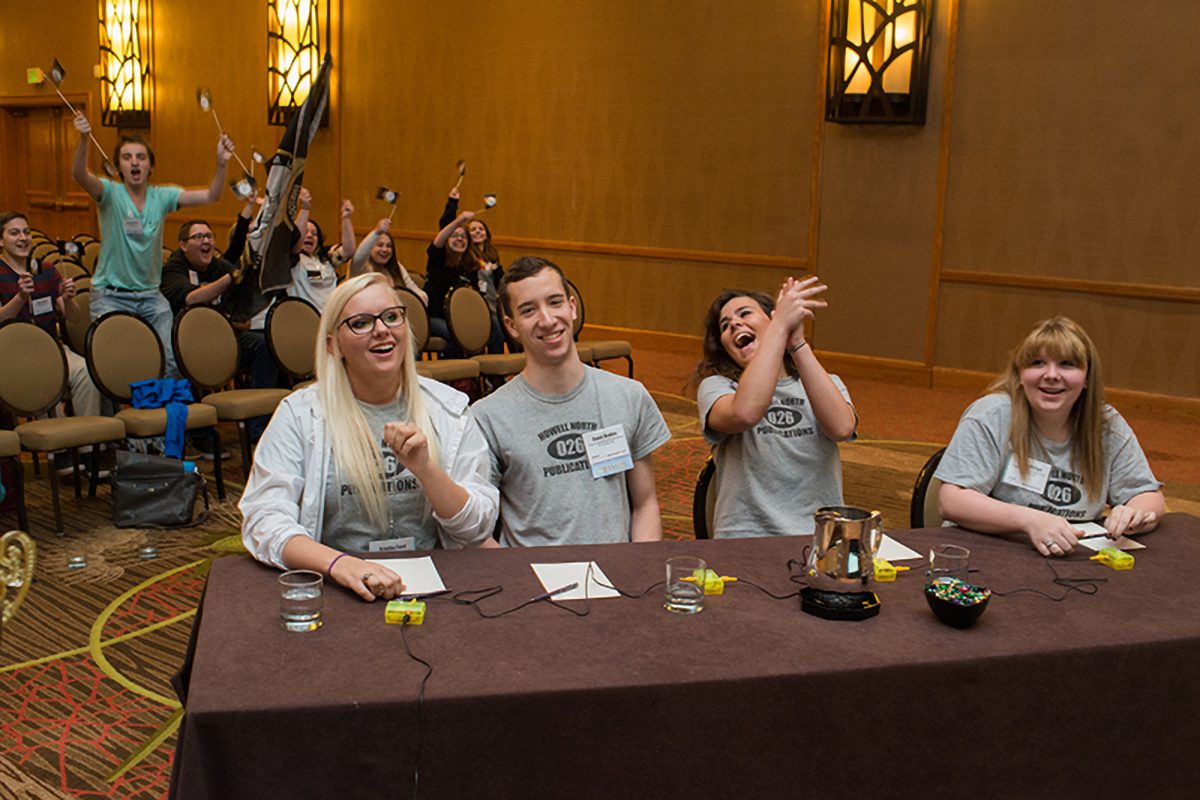 Students participate in the National Journalism Quiz Bowl competition on April 18, 2015, during the National High School Journalism Convention in Denver.