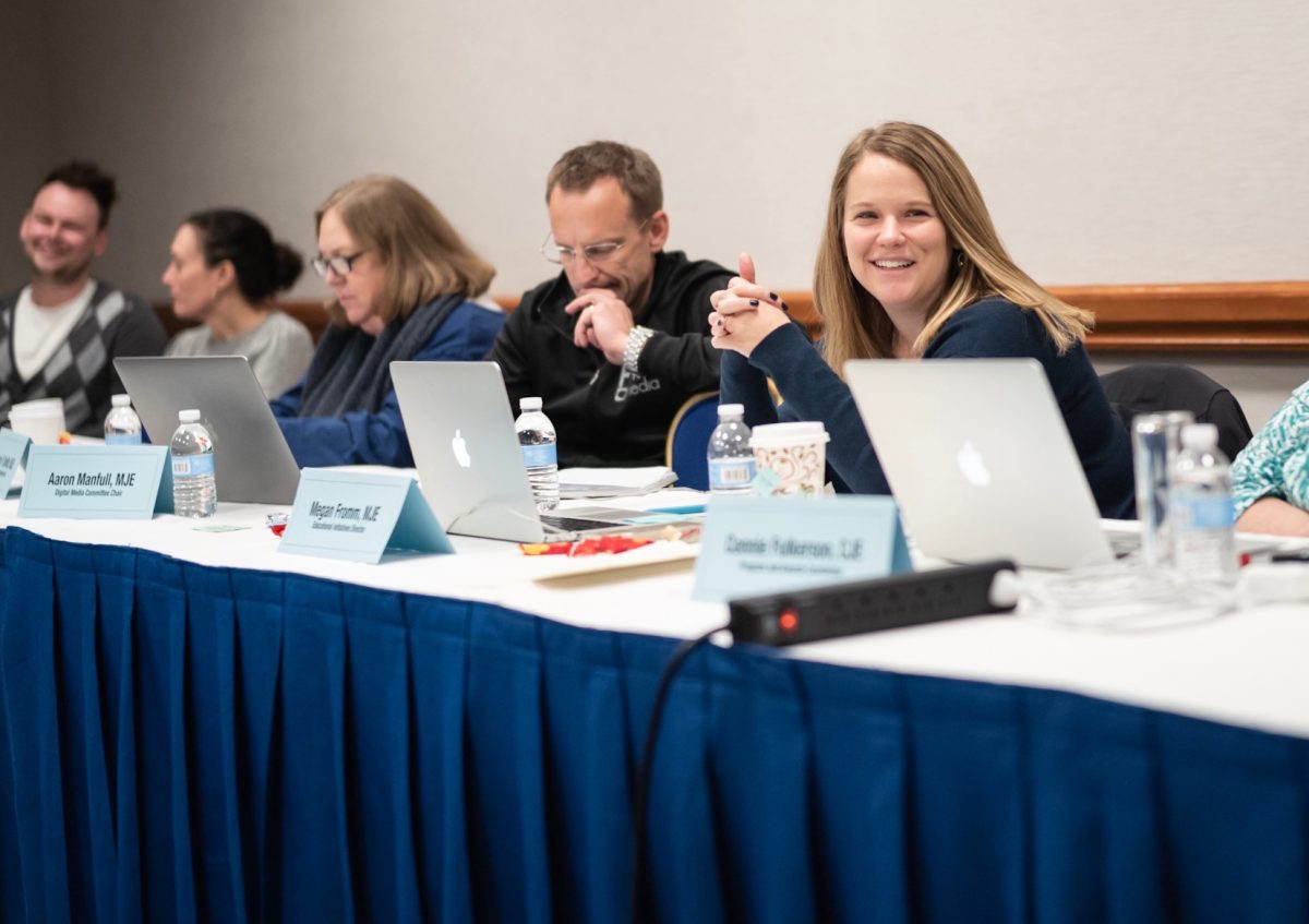 Educational Initiatives Director Megan Fromm, MJE, listens to committee chair reports at the Marriott Wardman Park in Washington, D.C., on Nov. 21, 2019. Photo by Kelly Glasscock, CJE